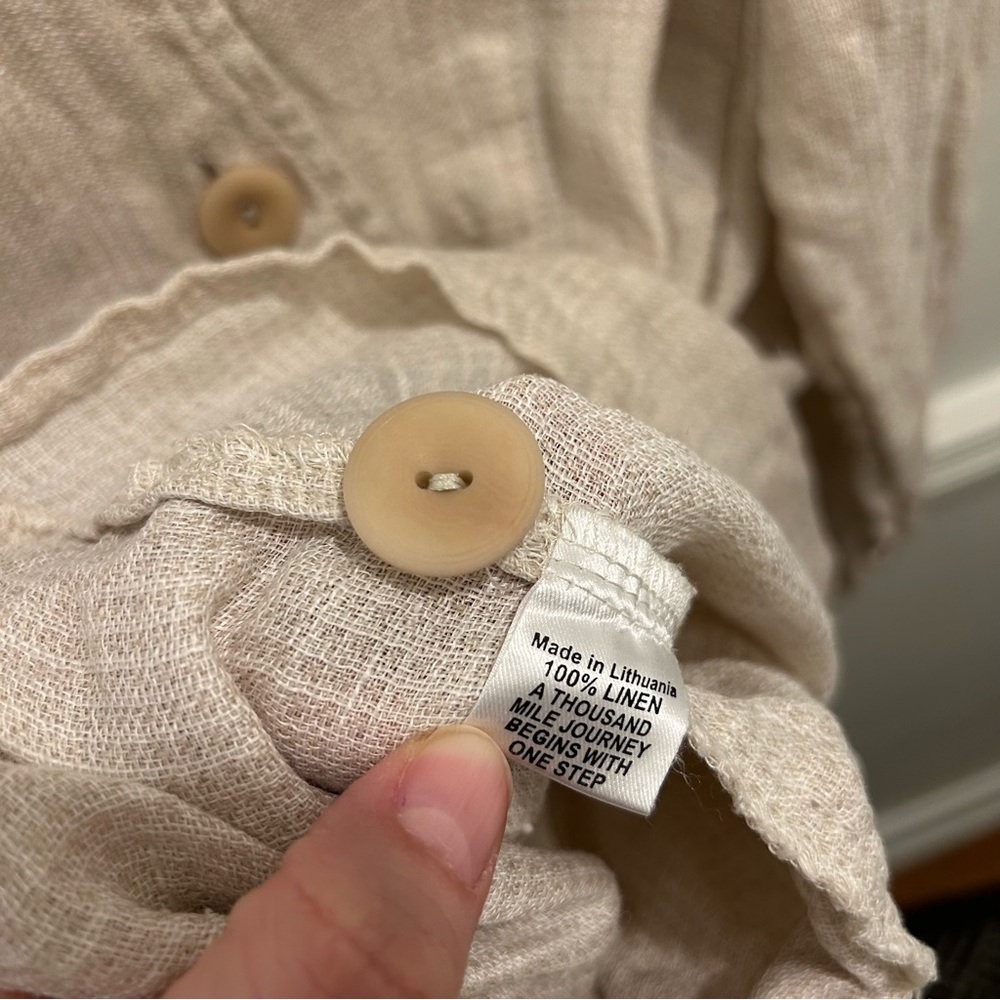 Flax Asymmetrical Linen Jacket Medium Tan Cream Off White cardigan - Picture 7 of 9